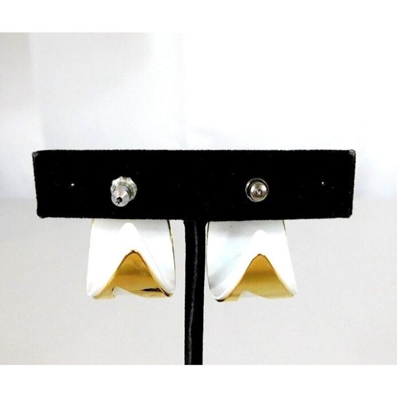 Huggie Hoop Pierced Earrings Gold Tone Metal on White Pushback Closure - Picture 7 of 7